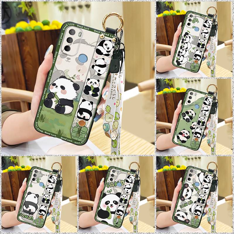 Shockproof Cute Phone Case For MOTO G31 With Fingerprint/XT2173-1 Cartoon Lanyard Wristband Panda Kickstand Wrist Strap
