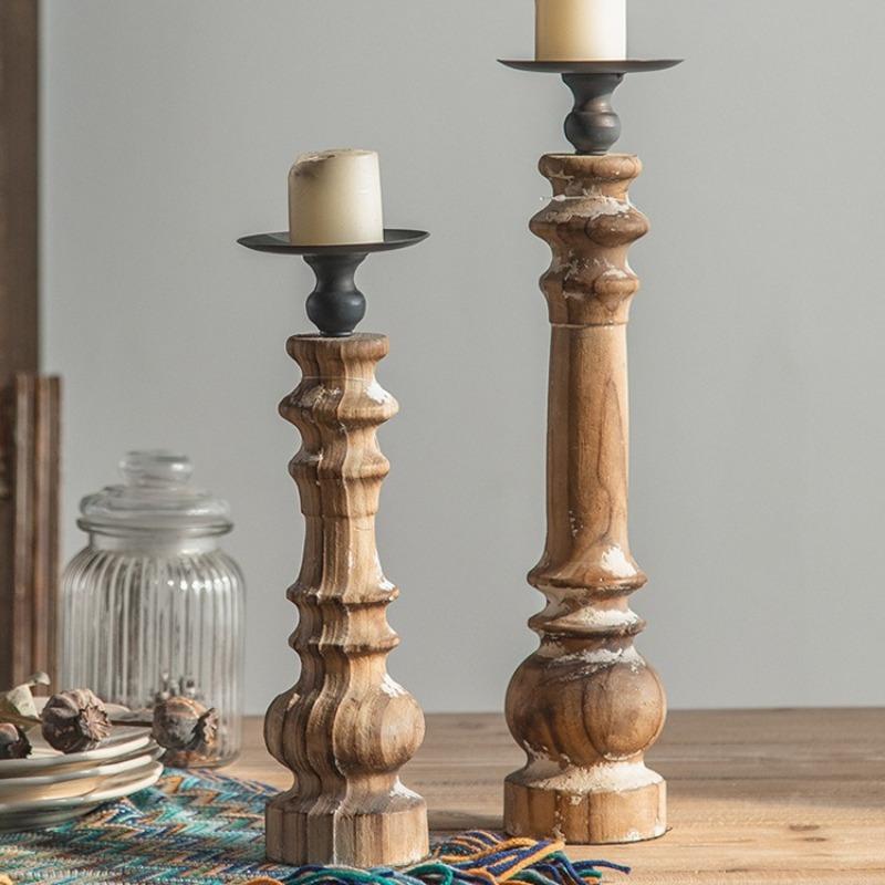 Vintage Candle Holder Wooden Candles Holders Luxury Elegant Candlestick Aesthetic Decorative Candlesticks Table Decorations