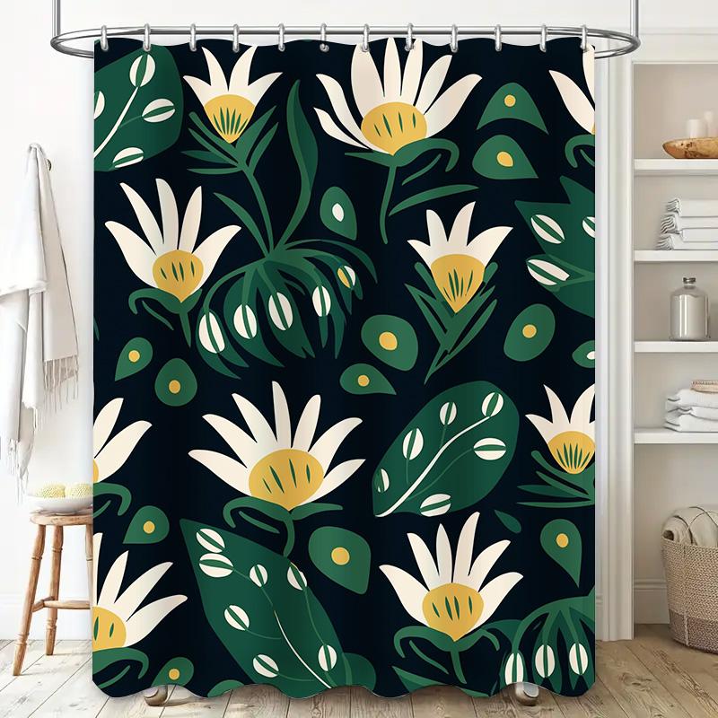 Modern Floral Bath Shower Curtain Green White Yellow Flower Design Waterproof Decorative Fabric Washable Home Bathroom Accessori