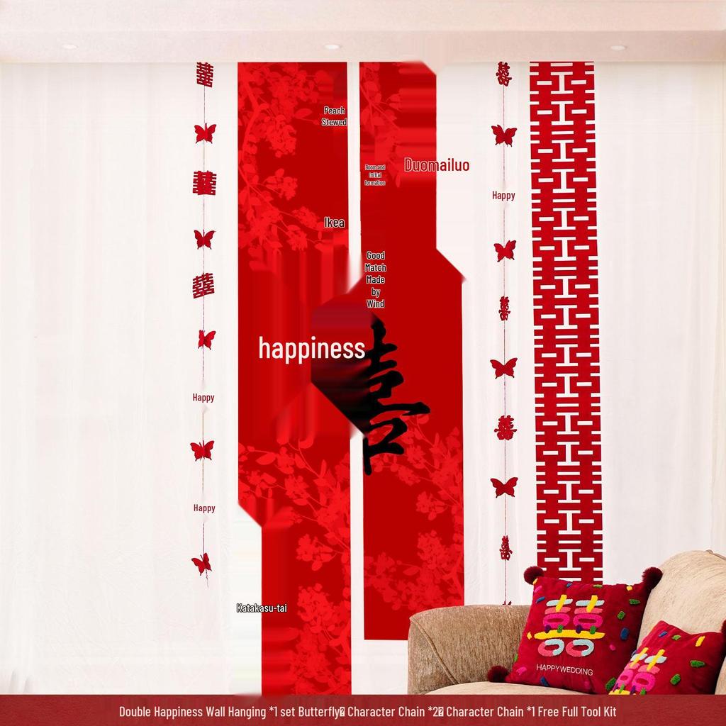 Red Wedding Room Bunting Ceiling Decorations for Bride and Groom's Bedroom and Living Room