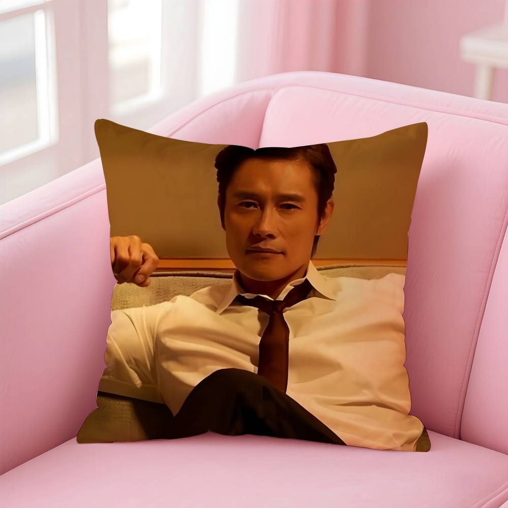 Musife Lee Byung Hun Actor Pillow Case Anti-Dustmite Pillow Invisible Zipper Silky Short Plush Sofa Cushion Cover