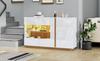 Sideboard High Gloss Chest of Drawers, White Chipboard with Glass, Wood Base, Chest of Drawers Cabinet Hallway Cabinet 138*38*90.5cm