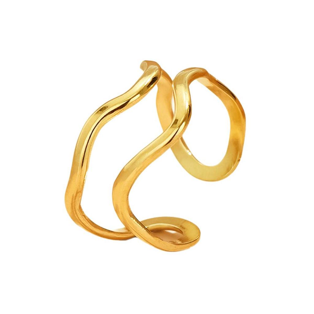 Stainless Steel Geometric Open Ring with Irregular Thick Line