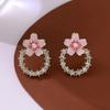 New Flower Hanging Earrings White Enamel Floral Acrylic Petals Crystal Imitation Pearl Dangle Earrings for Women brincos