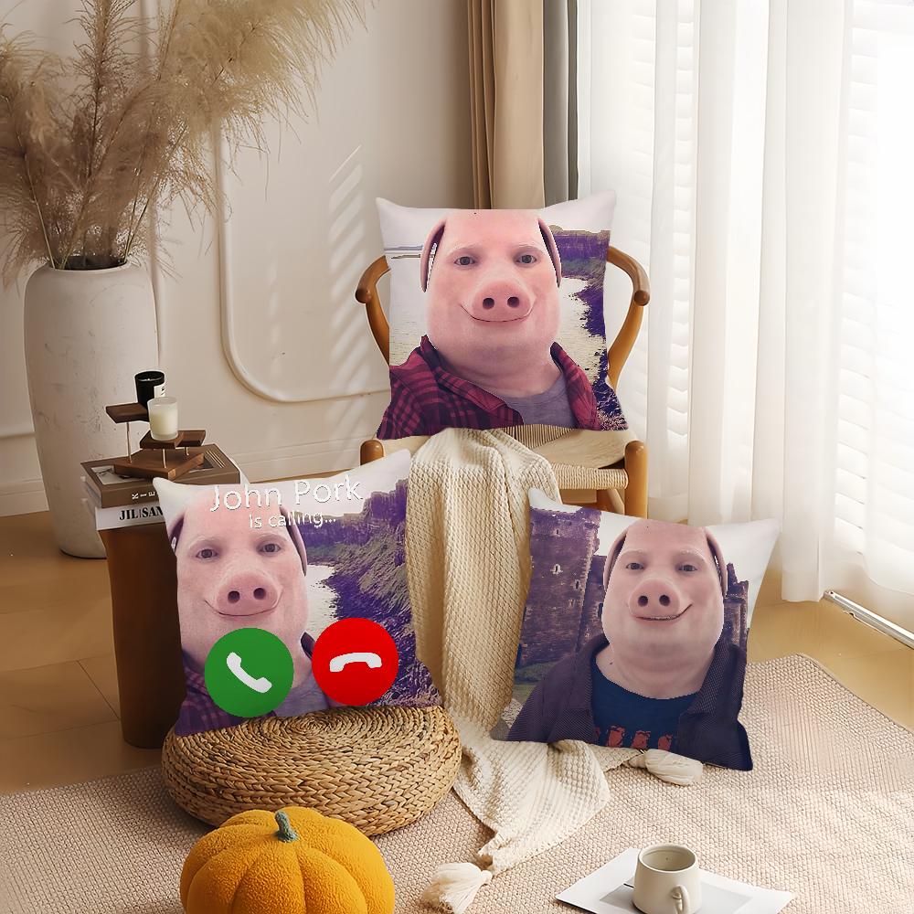 Meme John Pork vtipný Povlak na polštář Kancelářské polštářky Vhodné na pohovku do auta do ložnice Dekorativní povlak na polštář