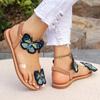 Summer New Bohemian Flat Slippers Wearing Ethnic Style Butterfly Toe Beach Sandals for Women Size 43