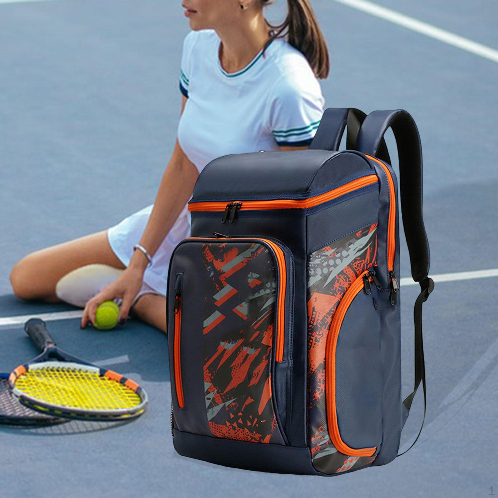 

Теннисный рюкзак Сумка для бадминтона Большая вместимость Органайзер Пиклбол с отделением для обуви Blue Orange