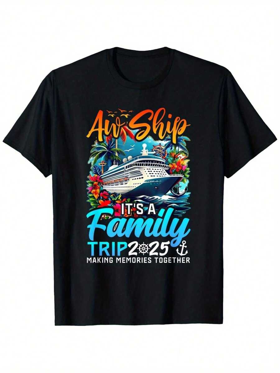 Family Matching Cruise Trip Aw Ship It s A Family Trip 2025 Graphic T-Shirt, 100% Cotton, Super S разноцветный