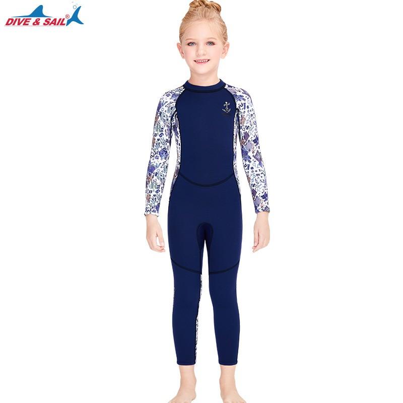 Girls 2.5mm Neoprene Wetsuit Snorkeling Swimming Warm Full Body Long Sleeve Dive Suit Kids Winter Fall