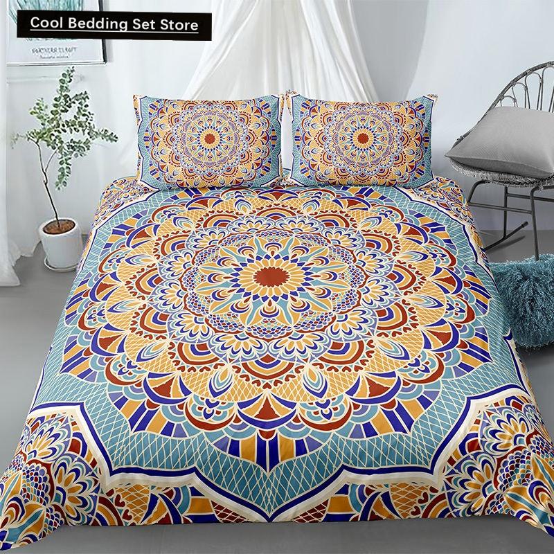 Mandala King Queen Duvet Cover Bohemian Bedding Set For Teens Adults Girls Exotic Ethnic Floral 2/3Pcs Polyester Comforter Cover