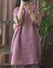 Vintage Linen Striped Blouse Women Summer Chinese Style Half Sleeve Loose Button Shirt Top