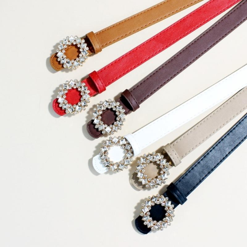 Women's Fashion Versatile Trend Decorative Suit PUThin Belt Rhinestone Leather Style Jeans Belt Simple Decorative Belt