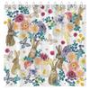 Happy Easter Bunny Shower Curtain Funny Rabbits Pink and Blue Eggs Bath Curtain Polyester Fabric Waterproof Bathroom Curtain Set