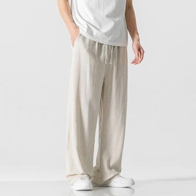 Cotton and Linen Pants Men's Summer Loose Straight Men's Retro Casual Trousers New Summer Thin Drape Casual Trousers