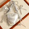 Miu Silver Heart Pu Keychain With Butterfly Bow Woven Rope For Fashion Accessories