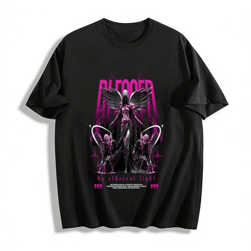 

Gothic Dark Blood Angel Print T-Shirt Niche Subculture Top Pure cotton T-shirt 6XL