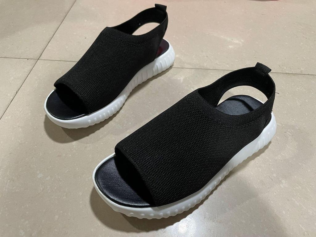 2021 Summer New Women's Mesh Knit Fishmouth Sandals with Thick Sole, Plus Size, Slip-On