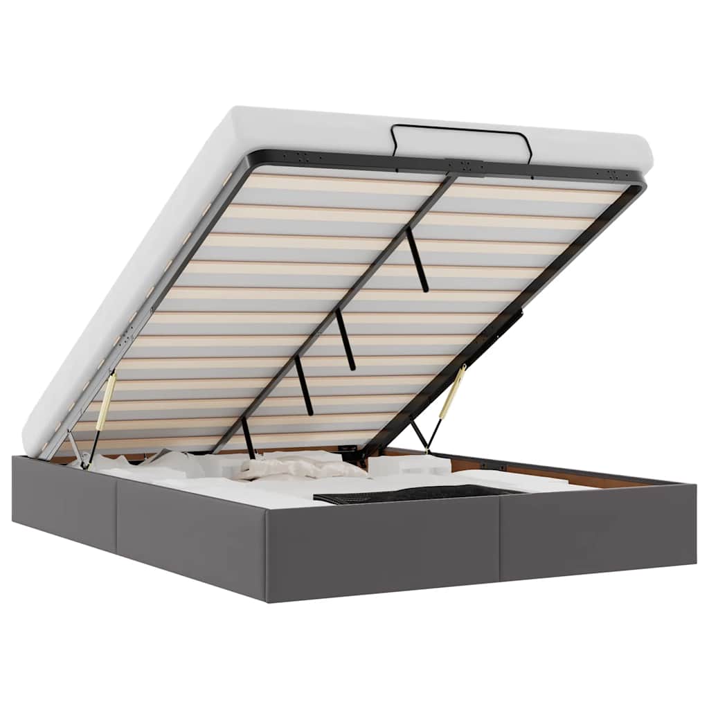 Ottoman Bed without Mattress Gray 140 x 190 cm Faux Leather