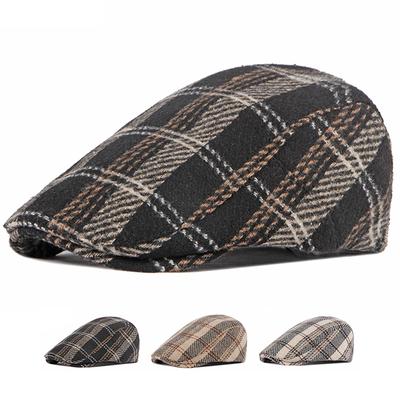 Autumn Winter Plaid Cap Men British Woolen Beret Women Warm Paintsman's Cap Peaked Cap