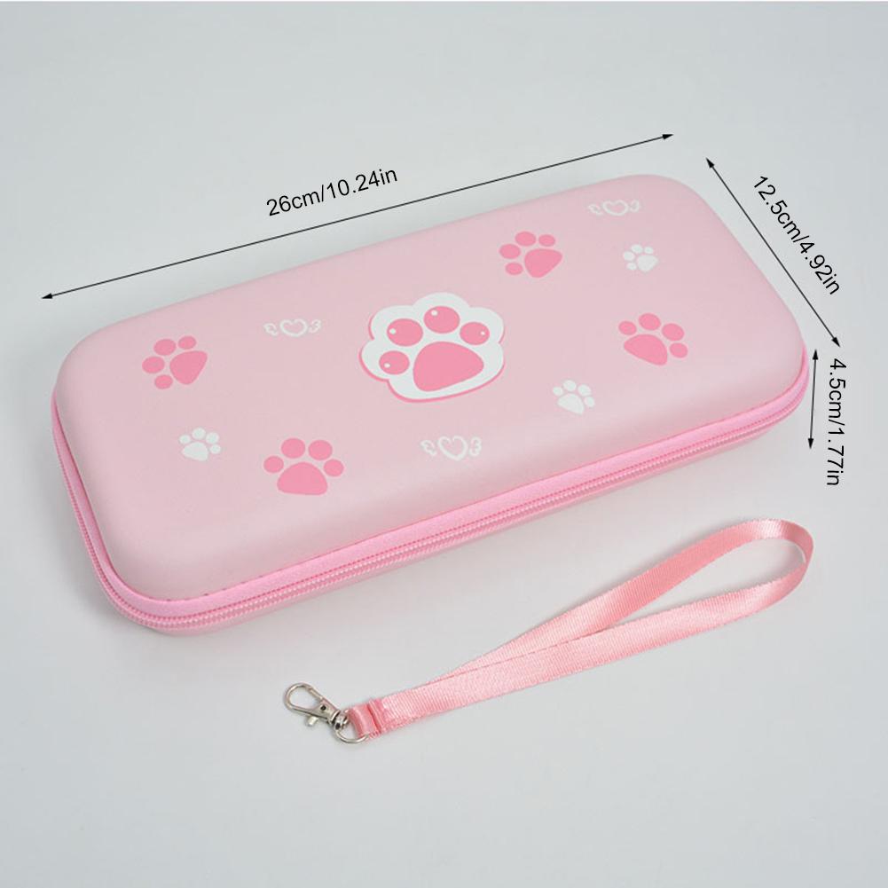 For Nintendo Switch/Switch OLED Pink Cat Claw Protective Travel Carry Bag with Mesh Pocket EVA Cute Hard Carrying Case