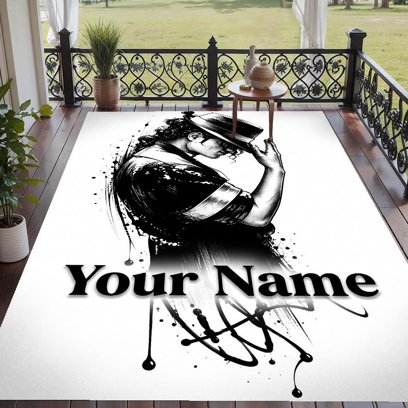 Custom Name Michael Jackson Crystal Velvet Floor Rug Personalized Text Soft Carpet Home Decor