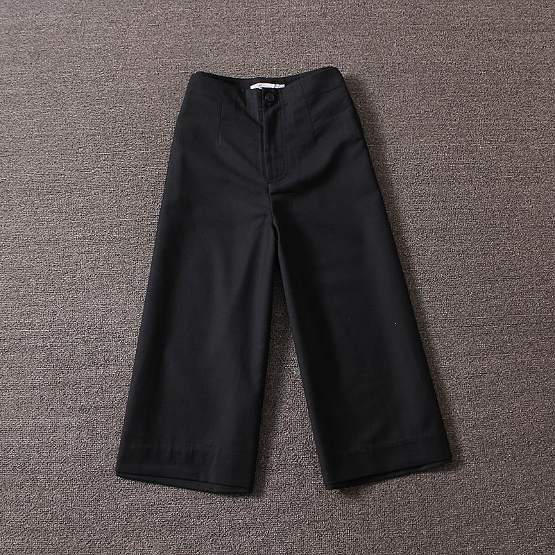 2026 Spring/Summer Trendy European-Korean Style Wide-Leg White Cropped Pants Small (S) чёрный