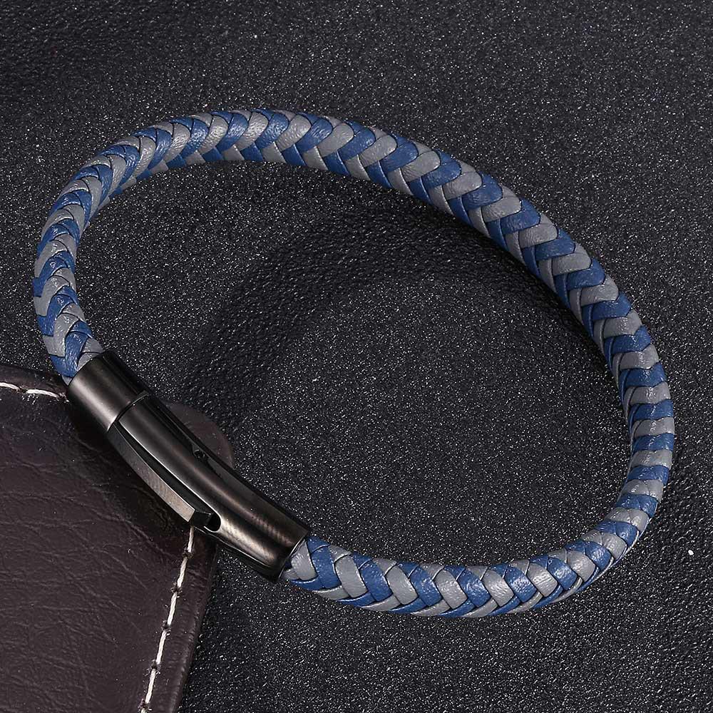 Trendy Leren Touw Armband voor Koppels in Koreaanse Stijl met Zwarte Roestvrijstalen Drukknop