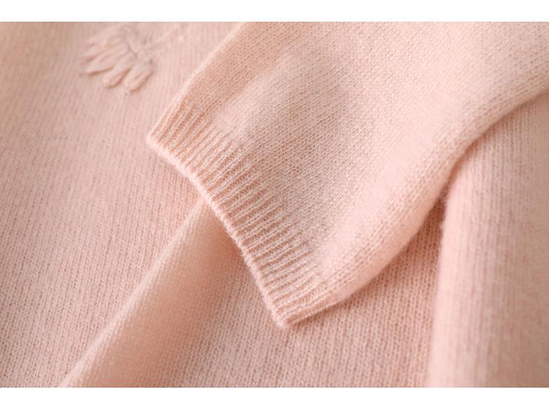 Damen 100% Wolle Handbestickter Lockerer Rundhals-Oversize-Pullover-Top für den Winter