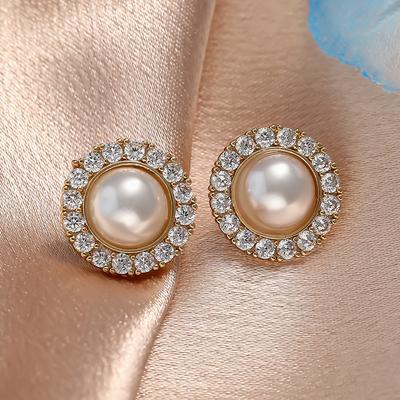 Exquisite Flower Women Pearl Earrings Bling Shining AAA Zircon CZ Stud Earring Wedding Jewelry