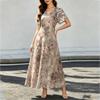 Women's Short Sleeve Maxi Dress Floral Print V Neck Chiffon Long Dress Casual Lightweight Summer Dress for Daily Wear