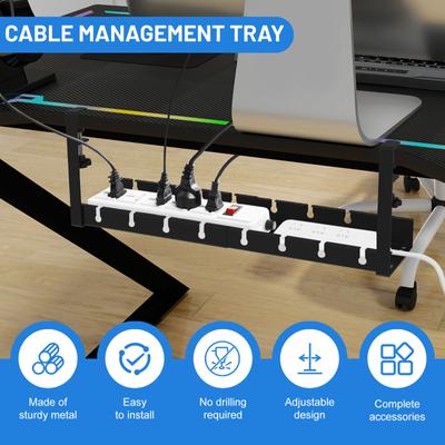 Plateau de câbles extensible sous le bureau, sans perçage, en métal, gain de place, multifonction, pour la maison, étagère de rangement suspendue