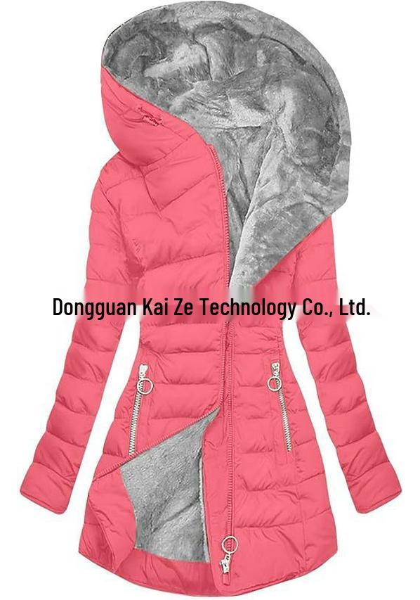 Mid-Length Slimming Hooded Jacket - Women's Thickened Cotton with Velvet Lining