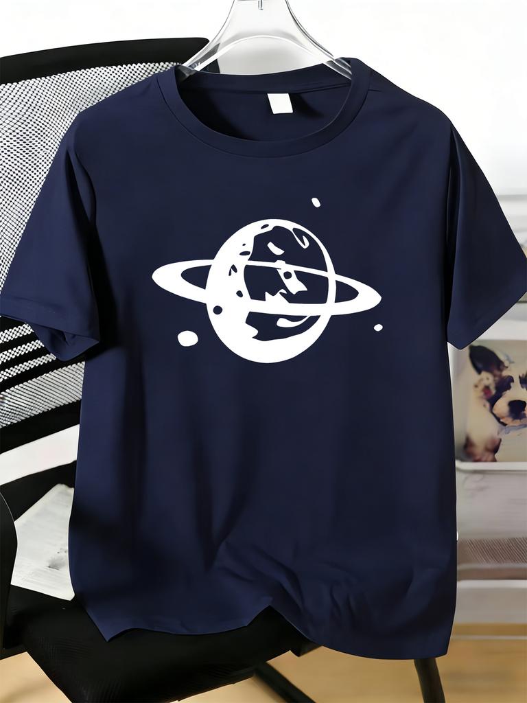 Unisexs Tee Simple Saturn Planet Space Pattern Print Cotton Short Sleeve Male Casual Streetwear Outdoor Daily Basic Fashion Top
