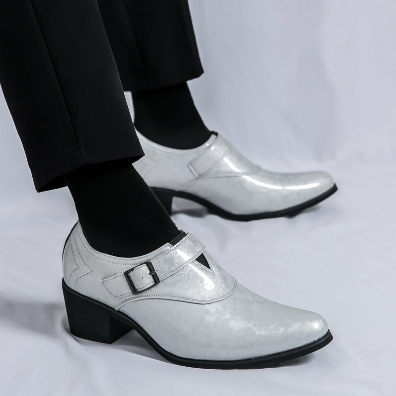 Fashion Fashion Black Buckle Dress Shoes Man Comfortable Slip-on Luxury Leather Shoes Man High Heels Pointed-Toe Man Shoes Plus Size 46