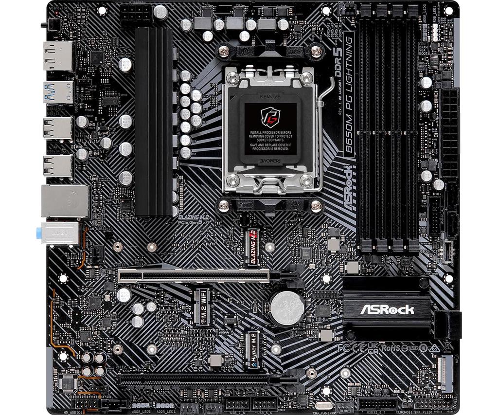 ASRock Motherboard B650M PG Lightning Compatible with AMD Ryzen 7000 Series CPU B650 Micro ATX Motherboard Authorized Distributor (Soket AM5)