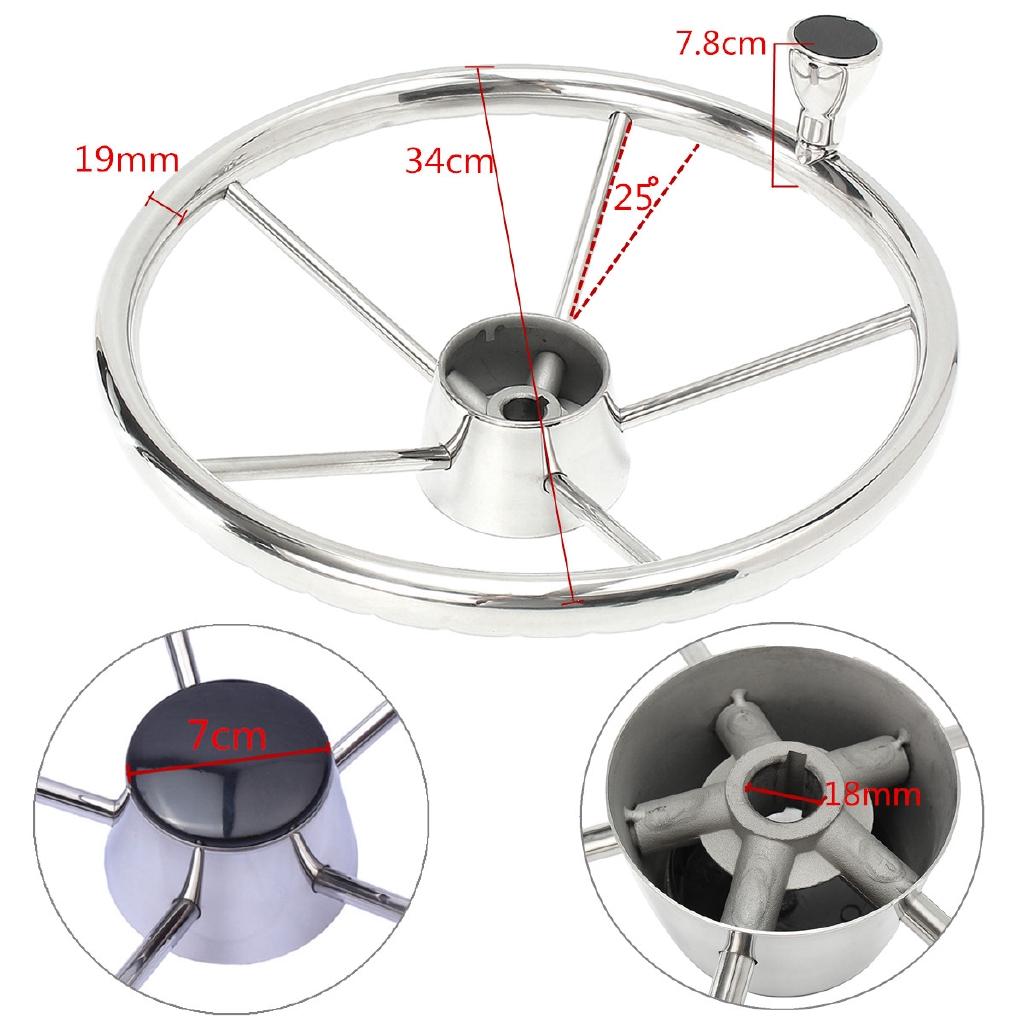 13.5inches Silver Stainless Steel Boat Steering Wheel 25 Degree Marine Yacht With Knob Convenient Easy To Install Marine Hardware