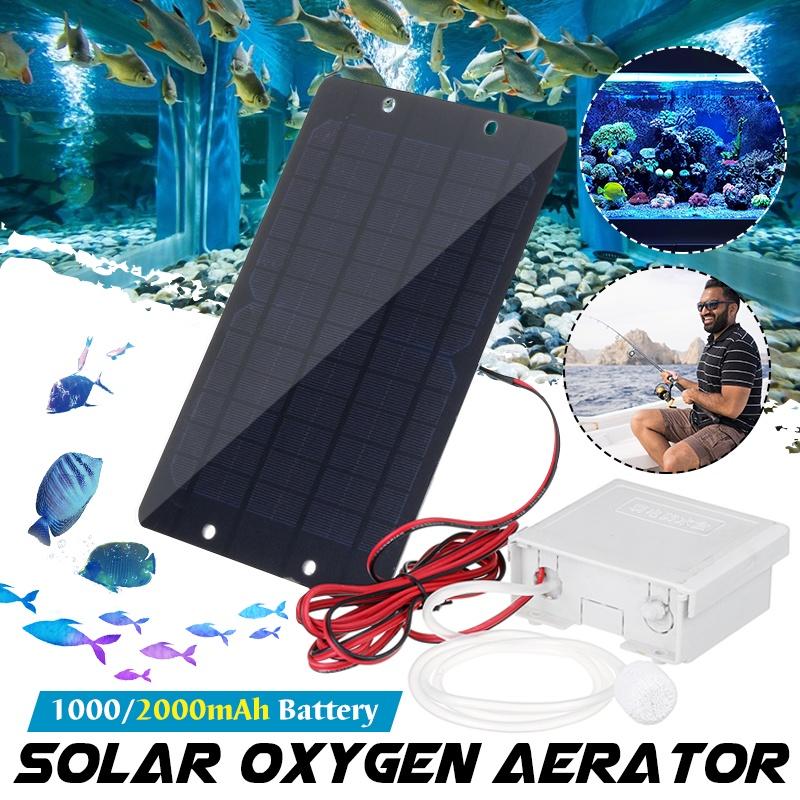 5W Air Pump Solar Power Oxygenator Water Oxygen Pump with Oxygen Pipe Air Bubble Stone Fish Tank Oxygenator  Aquarium Pond Oxygen Aerator