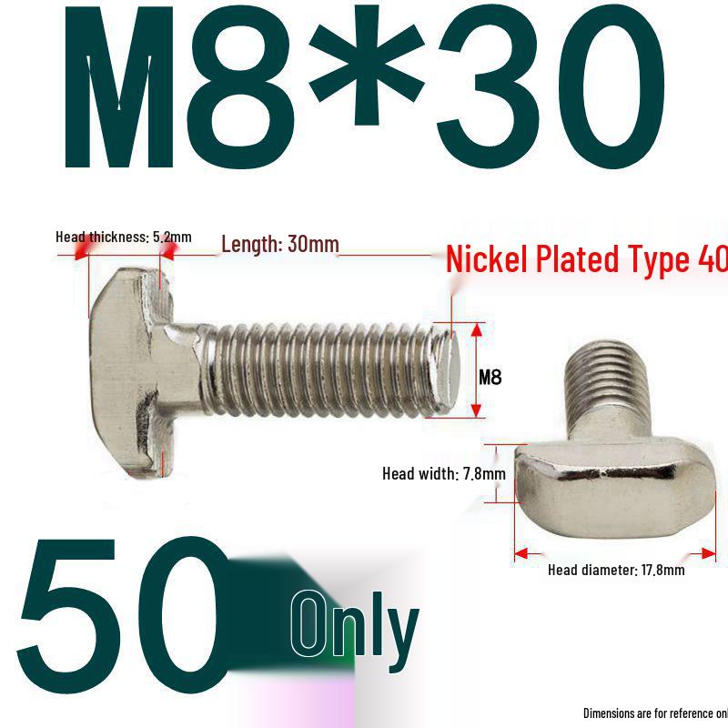 304 Stainless Steel T-Slot T-Head Bolt for Aluminum Profiles (20/30/40/45)