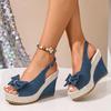 Large Size Able Knot Heel Sandals Thick Bottom Roman Style Women's Shoes Fish Mouth Shape Platform Wedge Heel Sandals