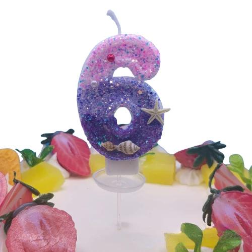 Gradiente Roxo Vela de Aniversário 1 Ano Sereia Vela de Aniversário para Bolo Brilhante Concha de Peixe Marinho Topper de Vela para Decoração de Festa