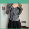Camiseta Oversized com Gola Quadrada Francesa e Bordado para Uso Casual na Primavera