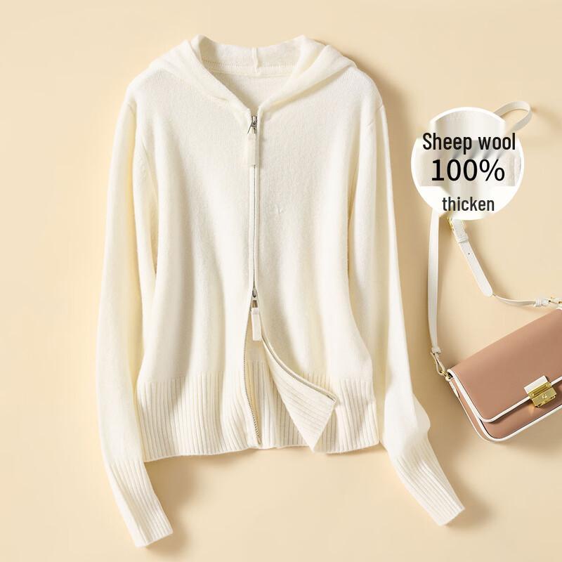 Jinjuga Women s 100% Wool Thick Hooded Zip Cardigan L