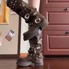 Mode Mode Damenstiefel Plateau Hosenbeine Hohe Stiefel Trend Punk Gothic Schuhe New Rock Leder Damenschuhe Motorradschuhe