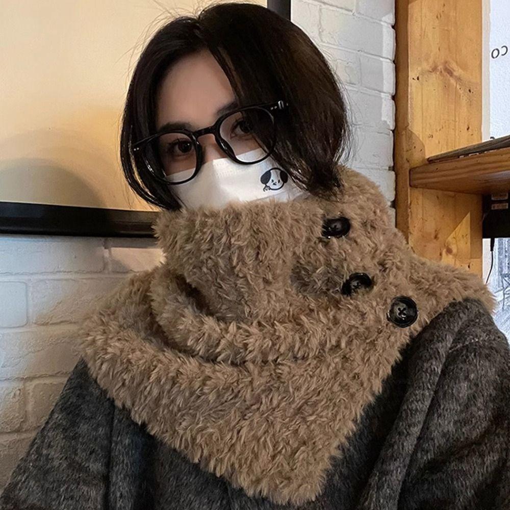 Solid Color Winter Neck Warmer Soft Plush Detachable Scarf Winter Turtleneck Neck Warmer  for Women