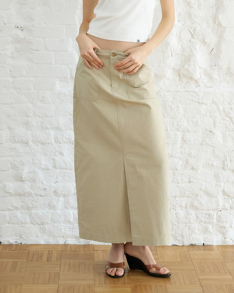BLUEBRICK Patigue Long Skirt (Light Khaki)