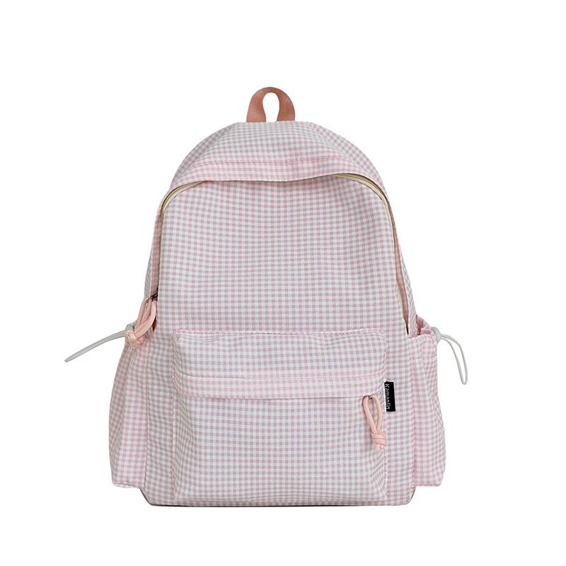 Cross-Border High-Value Soft Plaid Backpack for Girls - Large Capacity for Middle, High School, & College Students