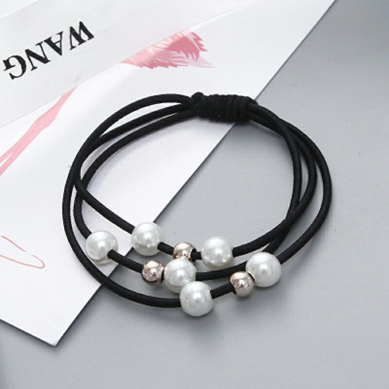Koreanische einfache Perle elastische Haarbänder Frauen elegante Haar Seil Krawatten Mädchen Kopfbedeckungen Haar-Accessoires
