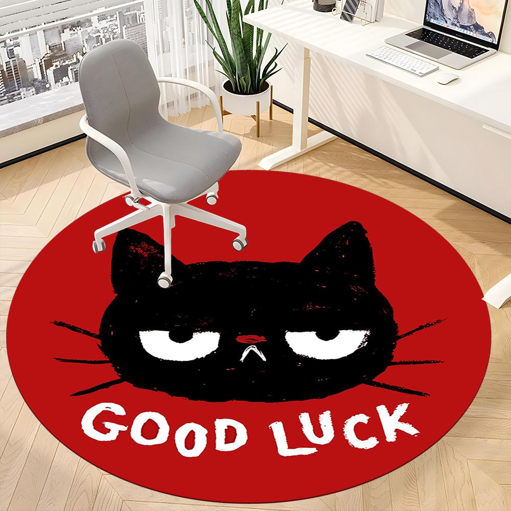 1pc Cat Luck Office Round Area Rug, Mat Suitable For Office, Under Office Chairs Bedroom Living Room Home Decor, Room Deco