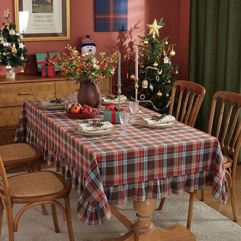 Kerst Groen Geruit Gerimpelde Tafelkleed Rechthoekig/Rond Wasbaar Vlekbestendig Tafeldecoraties voor Keuken Bruiloft Tafelhoes 150x180cm