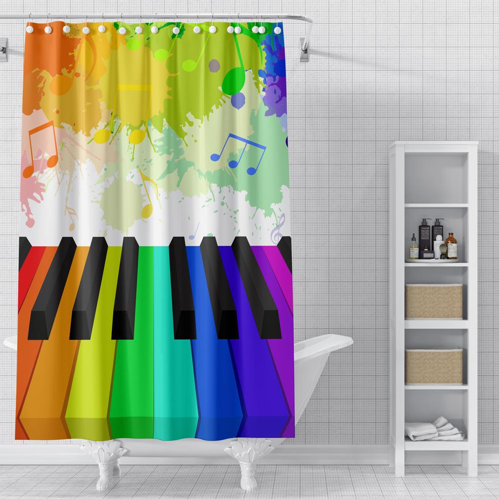 Piano Key Music Shower Curtain For Bathroom Musical Notes Waterproof Bathroom Shower Curtain Romantic Elegant Bath Bathtub Decor